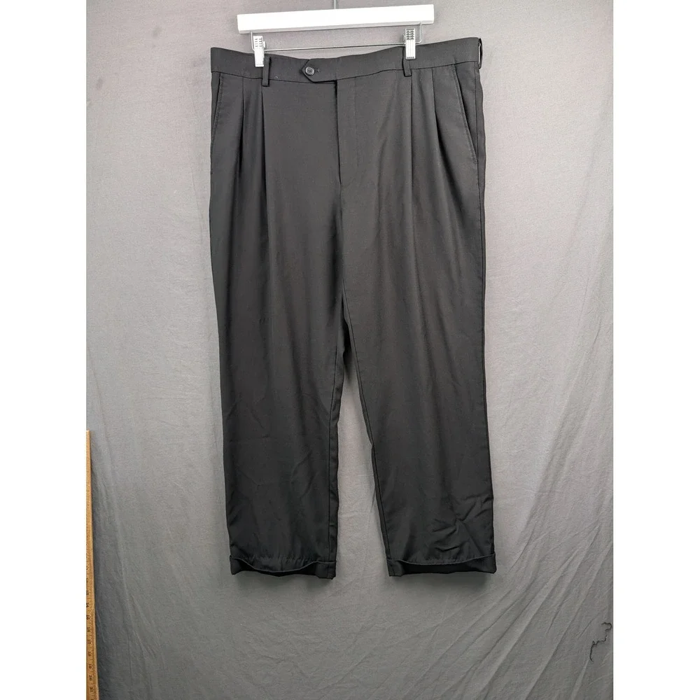 Beverly Hills Polo Club Mens Black Pleated Dress Pants 39W Regular Cuffed Slacks